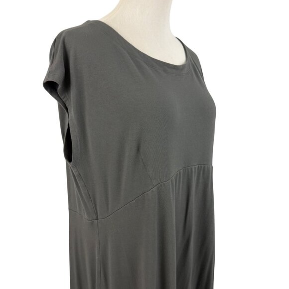 Eileen Fisher Dress Women's Extra Large Short Sleeve Midi Dress Tiered Hem Gray - Picture 9 of 11